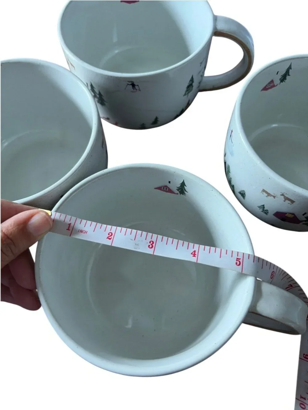 West Elm Holiday Skier Stoneware Mug Set of 4 Winter Design
